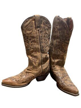 Dan Post Brown Mad Cat Sidewinder Boots Sz 7M Embroidered Western Leather DP3422